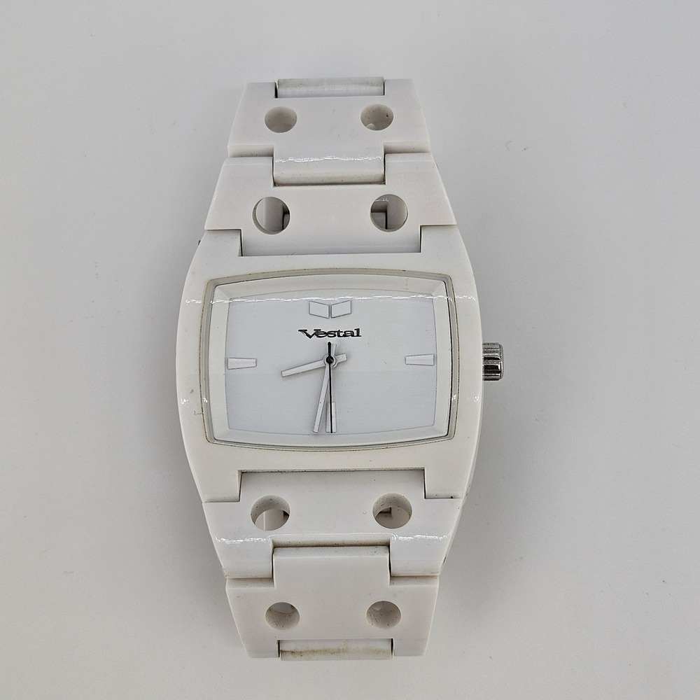 Vestal Analog Watch Women's 43MM White Dial White Plastic Bands 5.5" New Battery